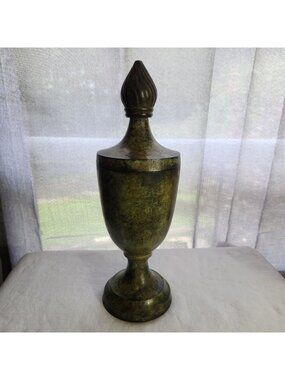 Vintage Bronze Neoclassical Style Lidded Urn With Verdigris Patina 12" Height De